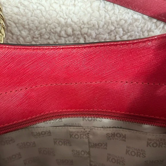 Michael Kors Red Tote Bag with Gold Accents - Picture 9 of 14